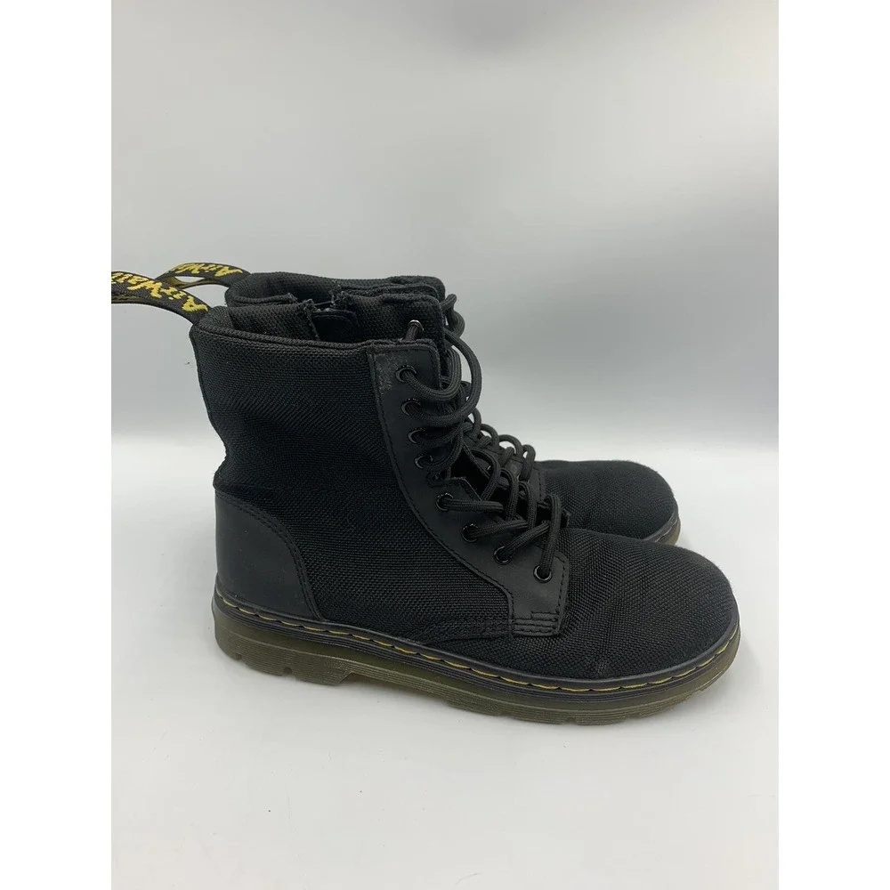 Dr Martens Combs J Size 3 Kids Black Canvas High Top Combat Boots Zipper